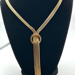 Vtg Dbl Strand Byzantine Designer Quality Lariat Circle Fringe Necklace 22-26”